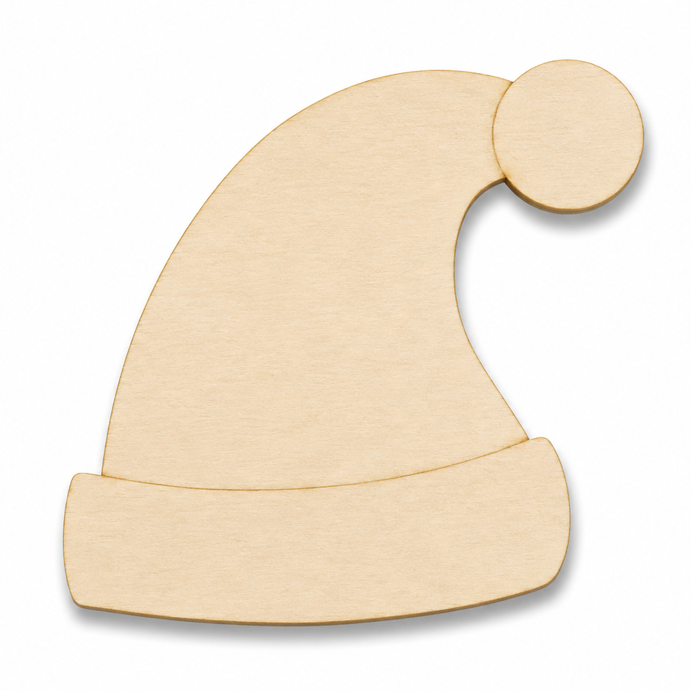 Wood shape cutout of a Santa Hat. These are great to paint on or to add glitter to to make your own DIY Christmas wreath or ornaments by ChurchHouseWoodworks.com