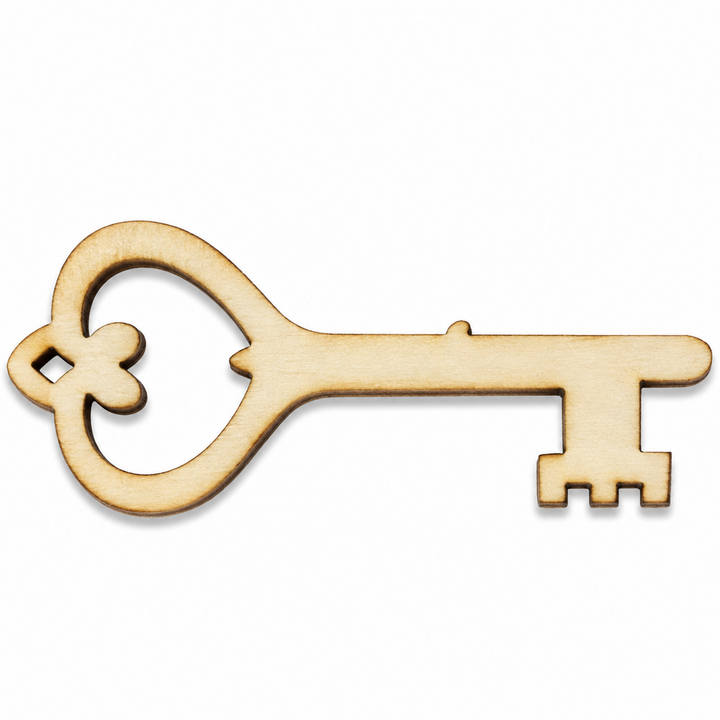 Wood shape cutout of a skeleton key for diy craft projects or to paint on by ChurchHouseWoodworks.com. 