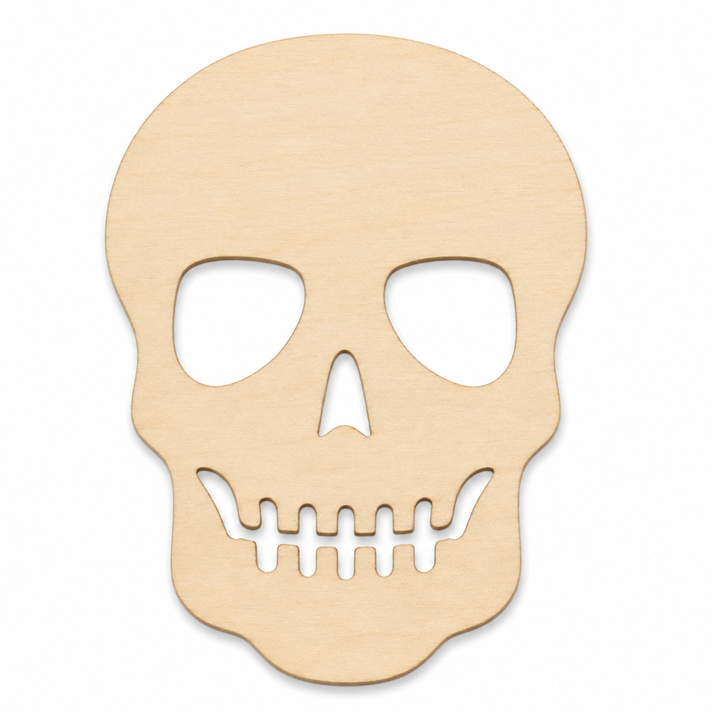 Halloween Skull wood cutout shapes and pieces laser cut to paint on or add glitter to craft with to make DIY Halloween horror skull wreaths or skull ornaments by ChurchHouseWoodworks.com