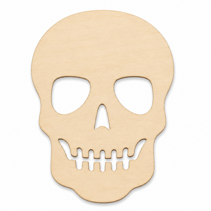 Halloween Skull wood cutout shapes and pieces laser cut to paint on or add glitter to craft with to make DIY Halloween horror skull wreaths or skull ornaments by ChurchHouseWoodworks.com