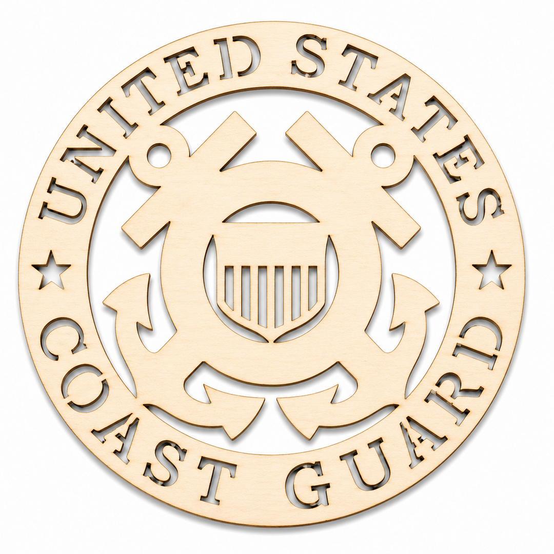 Wood US Coast Guard Military Emblems shape cutout crafts diy to paint on by ChurchHouseWoodworks.com
