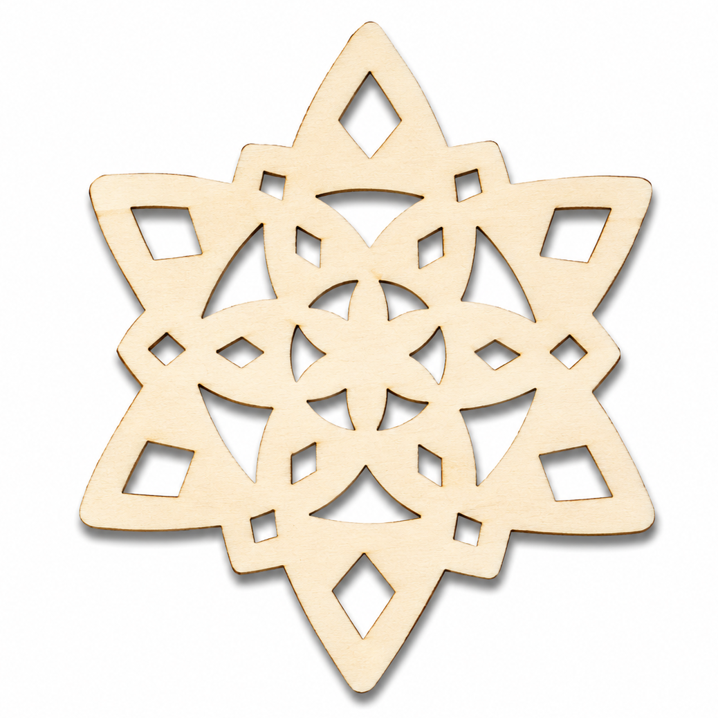 Wood Snowflake Christmas Cutout Shapes that are laser cut to make diy Christmas ornaments or hang on tree. Just paint them or add glitter. By ChurchHouseWoodworks.com