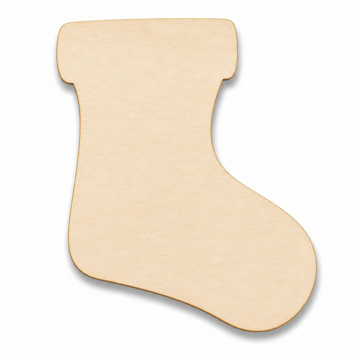 Wood Christmas Stocking cutout shape that is laser cut and paint on it or add glitter and hot glue to a DIY Christmas Wreath or make ornaments. Add to miniatures or Christmas snowy scenes of villages.
