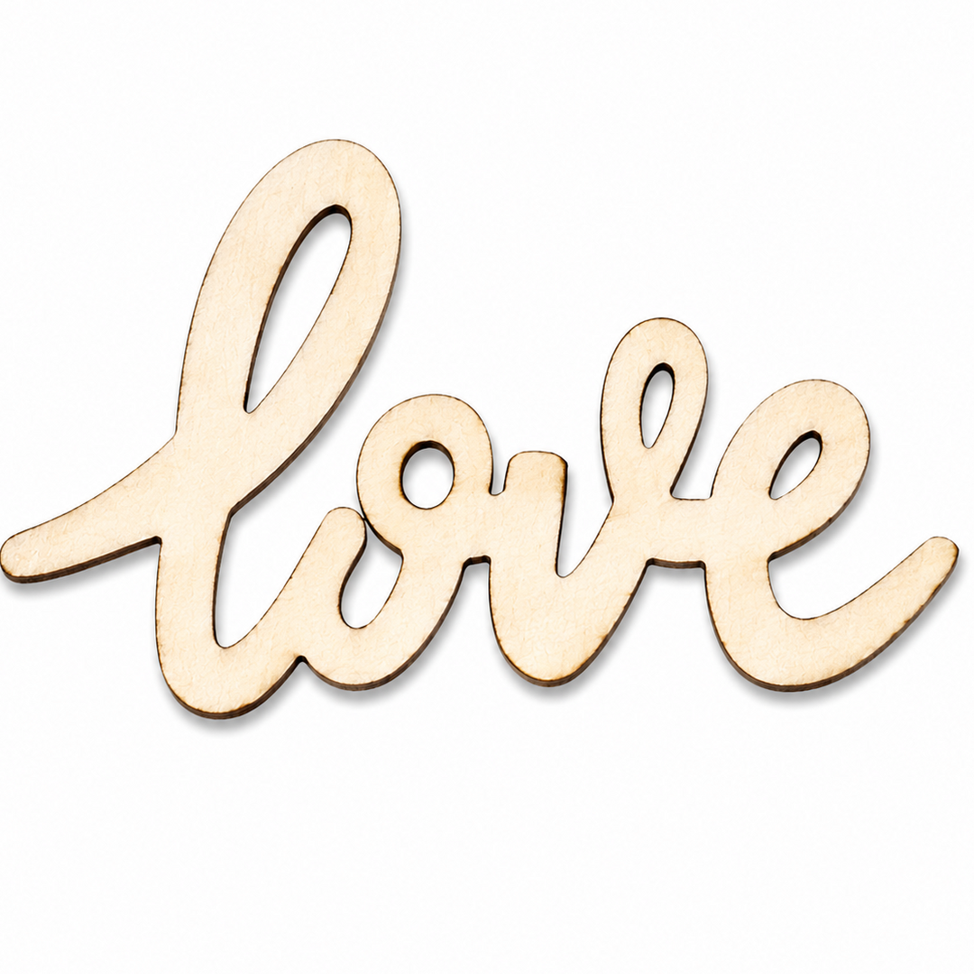 Wood shaped cursive Love cut out shape for wedding table decorations or to diy paint on by ChurchHouseWoodworks.com