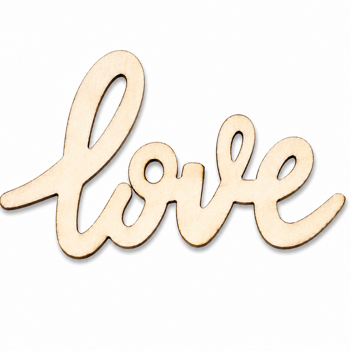 Wood shaped cursive Love cut out shape for wedding table decorations or to diy paint on by ChurchHouseWoodworks.com