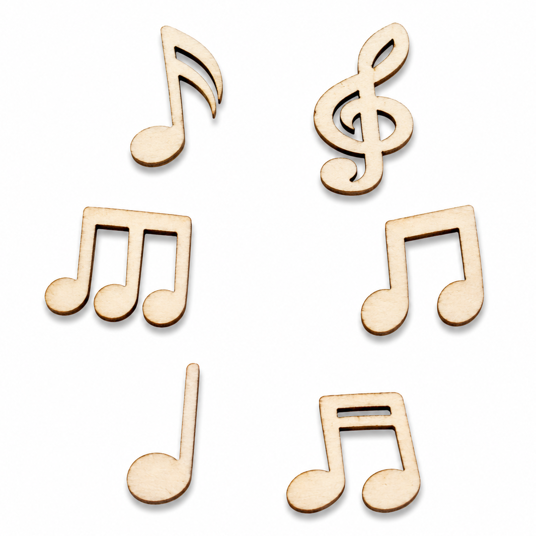 Wood Music Notes Shapes Laser Cut Outs for DIY Painting and crafting by ChurchHouseWoodworks.com. Doll house miniatures and scapbooking, diorama, 