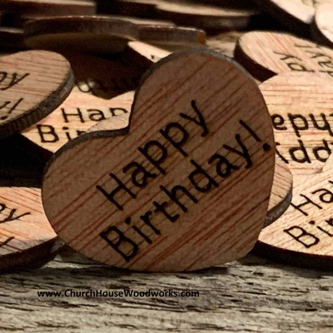 Happy Birthday wood heart decorations table scatter confetti