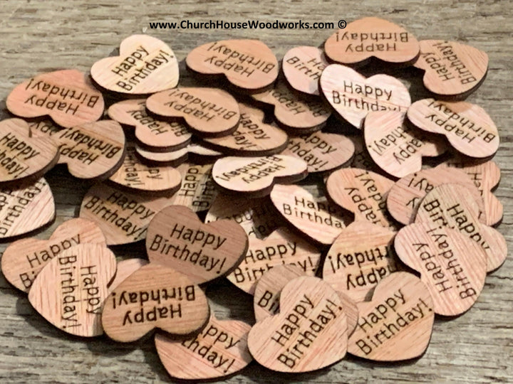 Happy Birthday wood heart decorations table scatter confetti