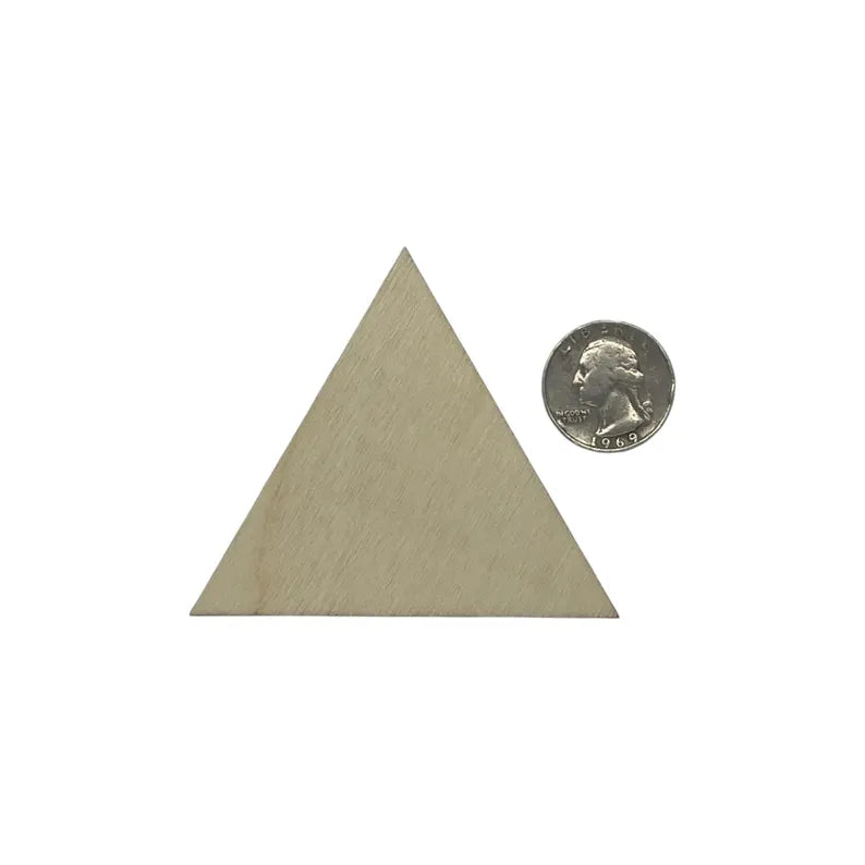3 inch wood triangle next to quarter