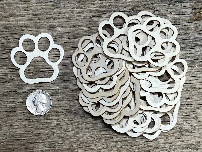 laser cut wood dog paw craft shapes