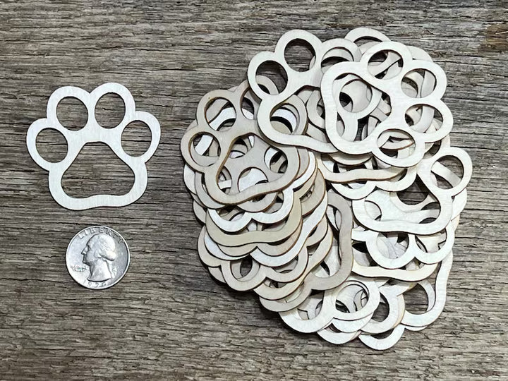 laser cut wood dog paw craft shapes