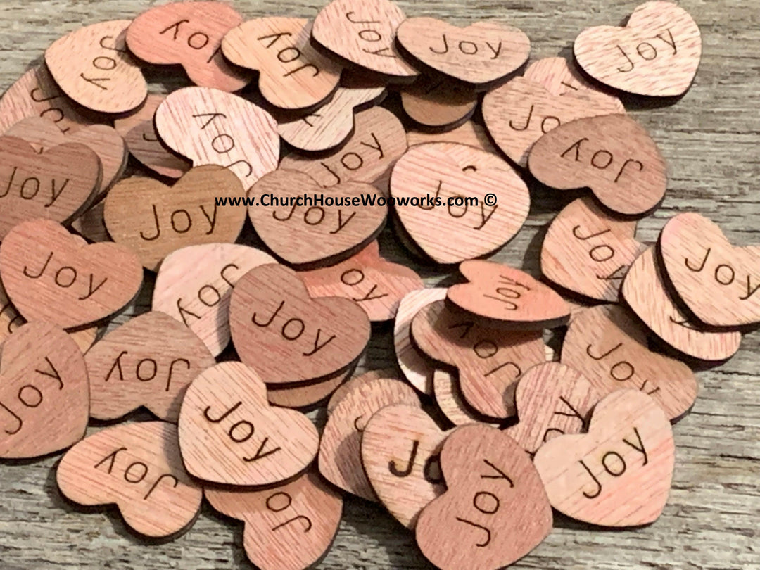 1 inch wood hearts JOY decor craft pieces