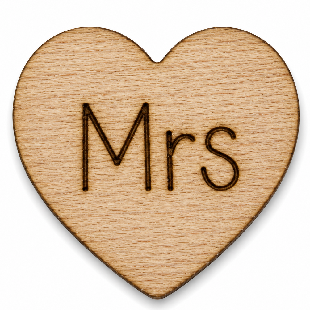 Mrs. wood hearts for bridal shower for table decorations.