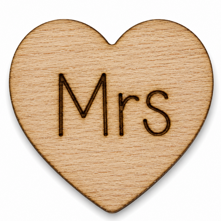 Mrs. wood hearts for bridal shower for table decorations.