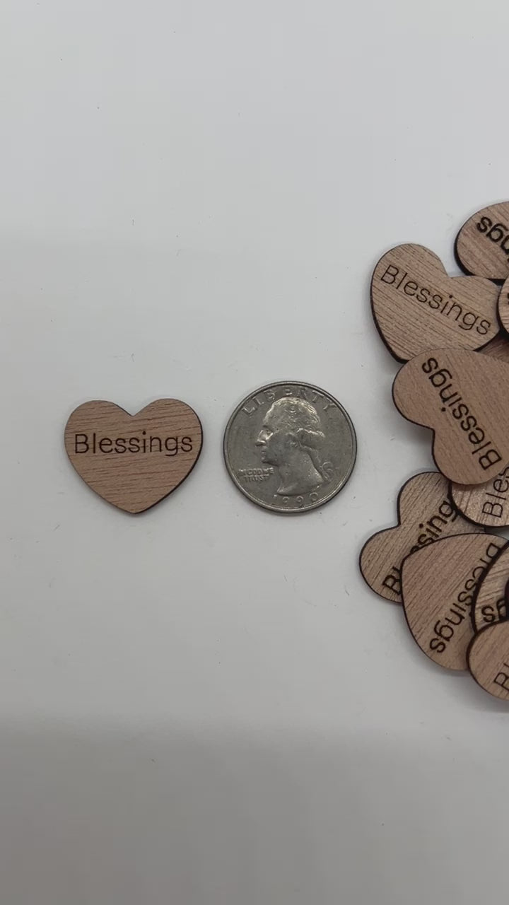 1 inch wood hearts with the word blessings on them confetti