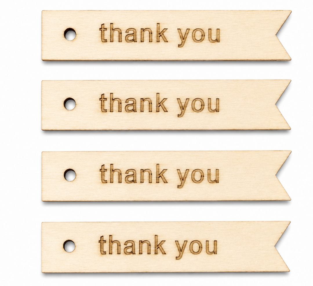 Wood Thank You Tags for DIY making giffs for birthday's, weddings, anniversary's. and more by ChurchHouseWoodworks.com. 