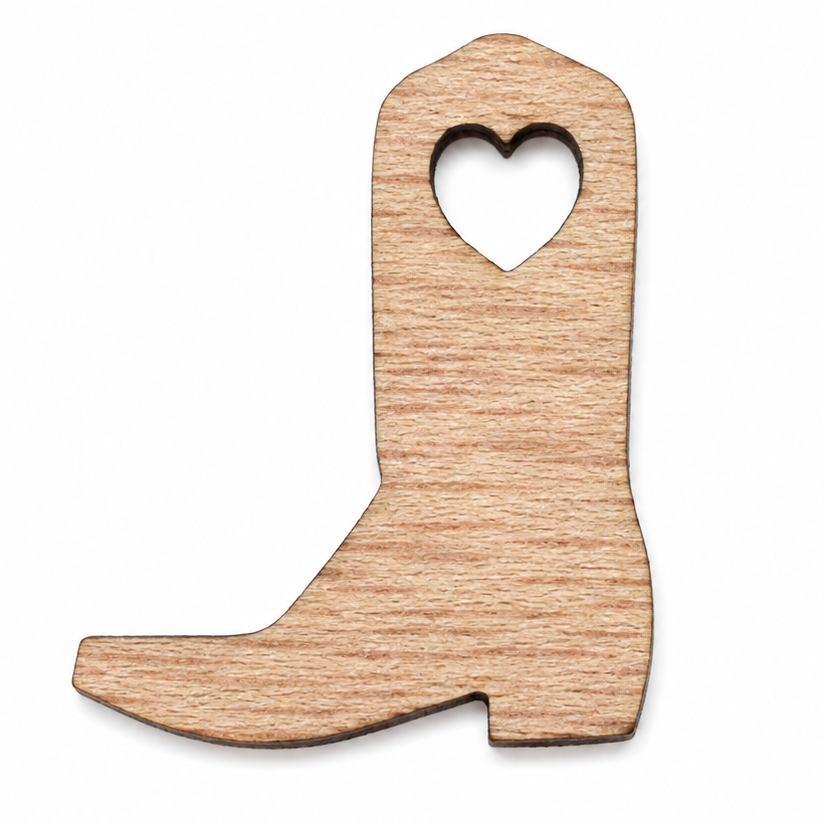 Wood Cowboy Boots with heart cutout shapes for wedding table decorations table scatter ideas by ChurchHouseWoodworks.com