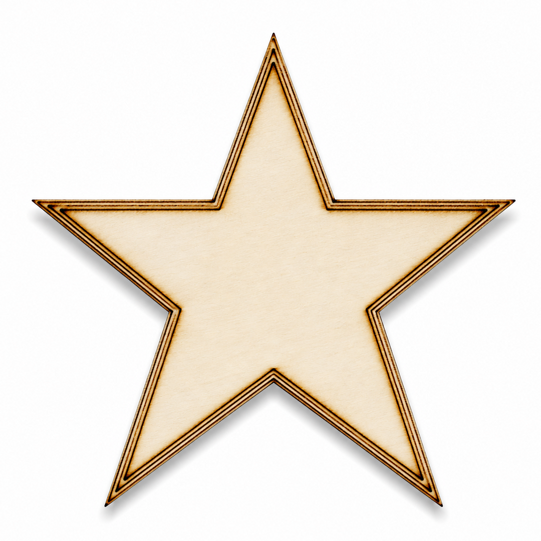 Wood Stars with wood burn border for diy crafts and art projects to make galaxy stars in the sky, dollhouse miniatures, 4th of july or Christmas crafts by ChurchHouseWoodworks.com