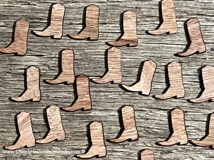 100 small 1 inch laser cut wood cowboy boot shapes