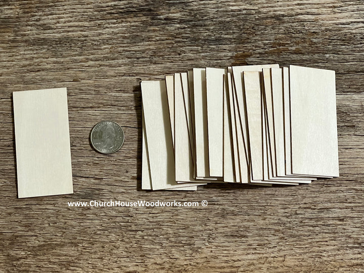 25 Small Wood Rectangles - 1.5" x 3"