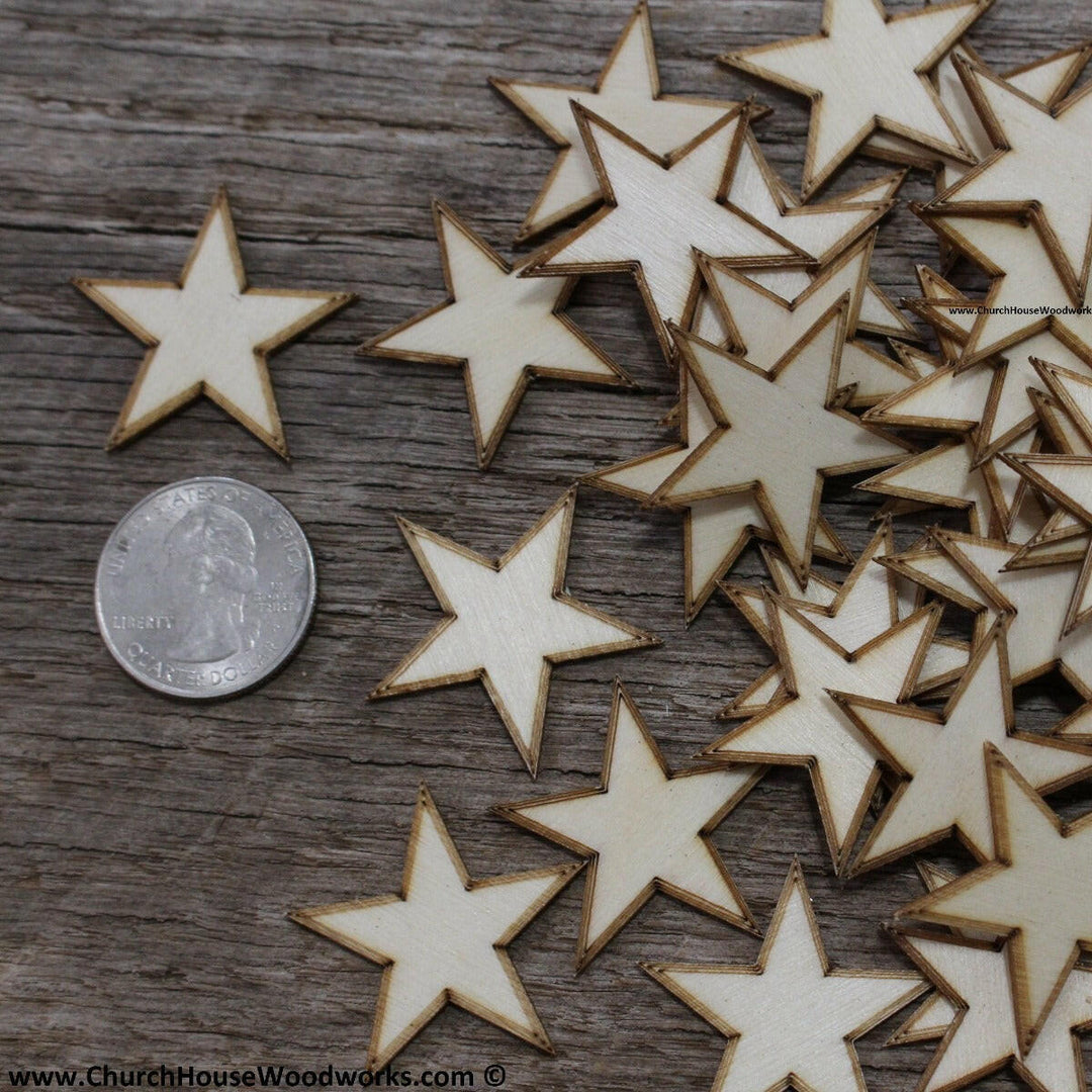 50 qty 1.25 inch Stars with BORDER Tiny Laser Cut Mini Wood Stars 1-1/4 - Rustic Decor - Wooden Stars- DIY Craft Supplies 32mm Wood Flag