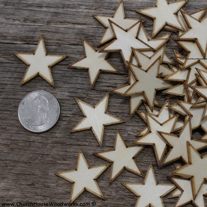 50 qty 1.25 inch Stars with BORDER Tiny Laser Cut Mini Wood Stars 1-1/4 - Rustic Decor - Wooden Stars- DIY Craft Supplies 32mm Wood Flag