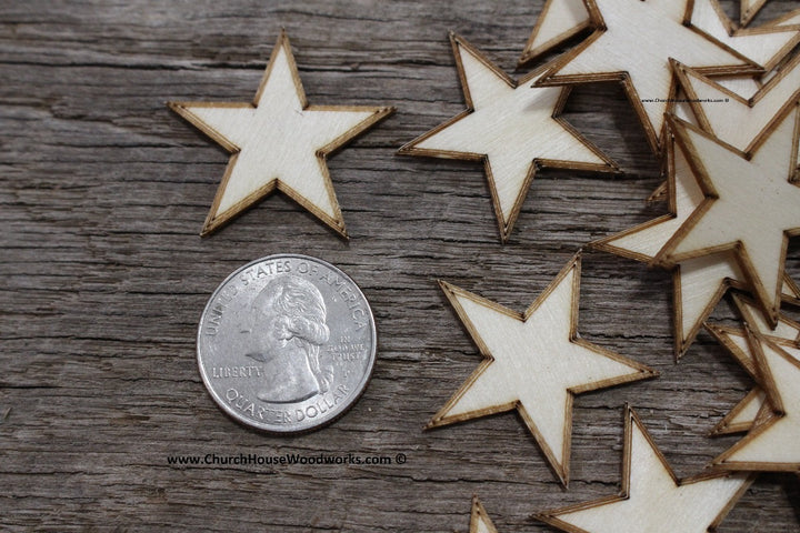 50 qty 1.25 inch Stars with BORDER Tiny Laser Cut Mini Wood Stars 1-1/4 - Rustic Decor - Wooden Stars- DIY Craft Supplies 32mm Wood Flag