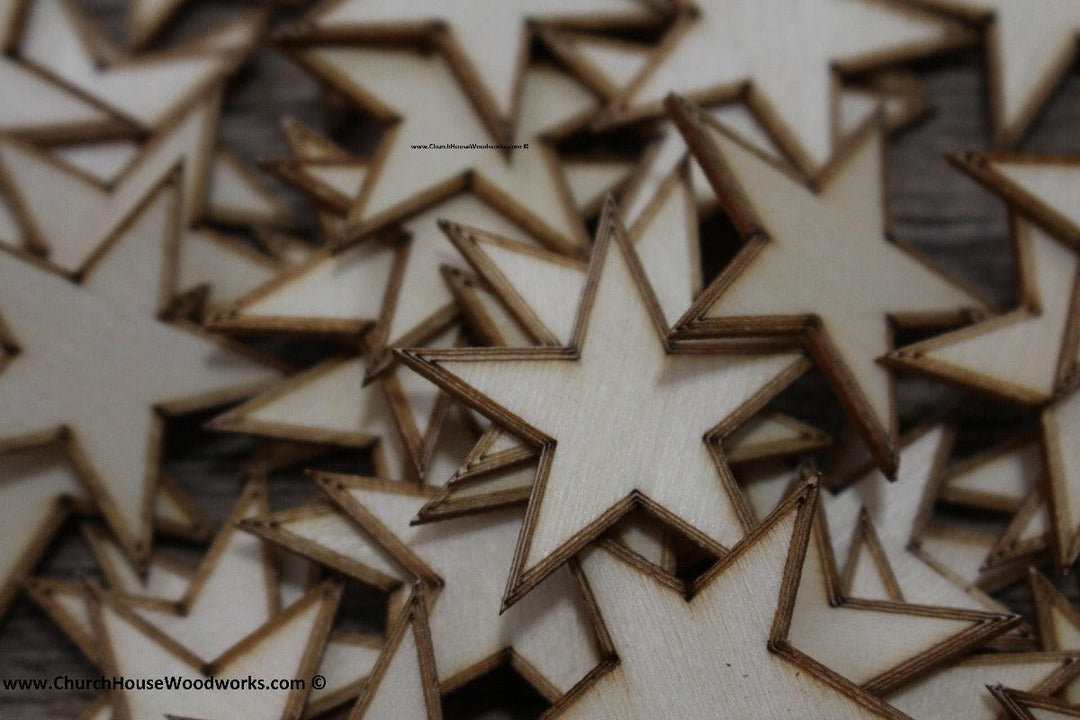 50 qty 1.25 inch Stars with BORDER Tiny Laser Cut Mini Wood Stars 1-1/4 - Rustic Decor - Wooden Stars- DIY Craft Supplies 32mm Wood Flag