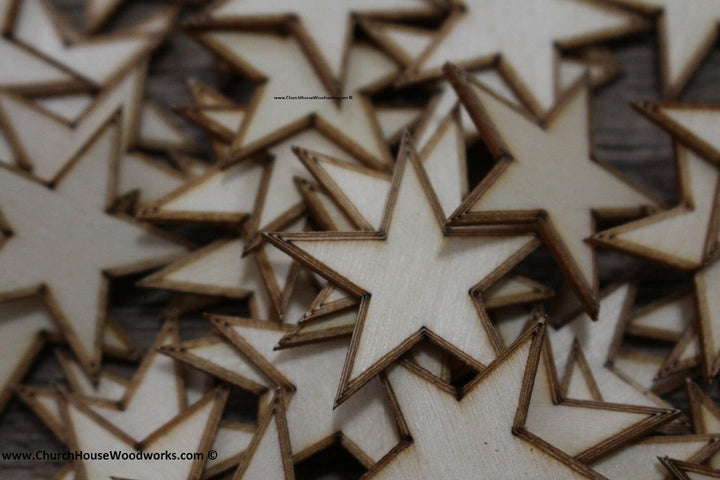 50 qty 1.25 inch Stars with BORDER Tiny Laser Cut Mini Wood Stars 1-1/4 - Rustic Decor - Wooden Stars- DIY Craft Supplies 32mm Wood Flag