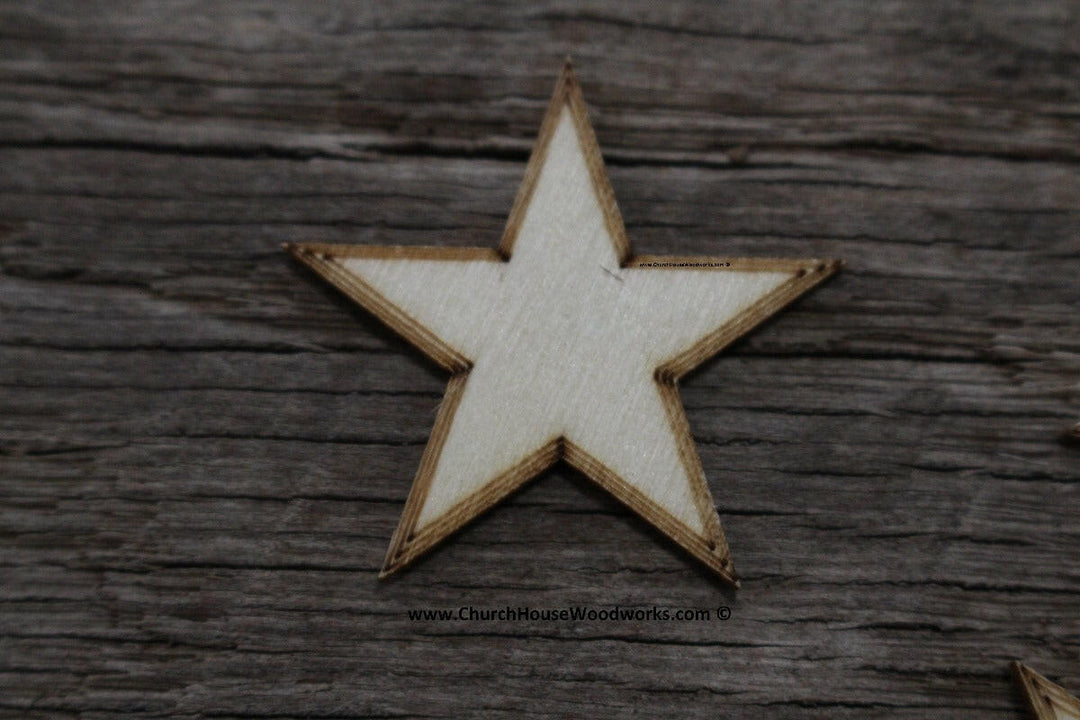 50 qty 1.25 inch Stars with BORDER Tiny Laser Cut Mini Wood Stars 1-1/4 - Rustic Decor - Wooden Stars- DIY Craft Supplies 32mm Wood Flag