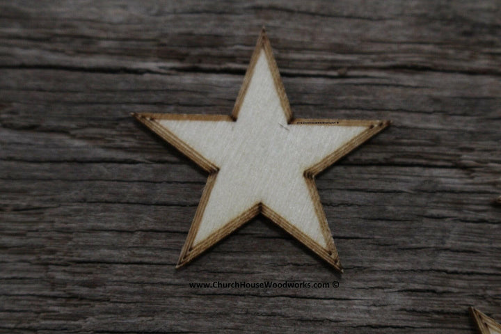 50 qty 1.25 inch Stars with BORDER Tiny Laser Cut Mini Wood Stars 1-1/4 - Rustic Decor - Wooden Stars- DIY Craft Supplies 32mm Wood Flag
