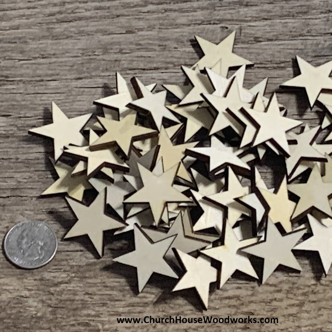 1.25 inch thick cut wood stars for wooden flag making crafts