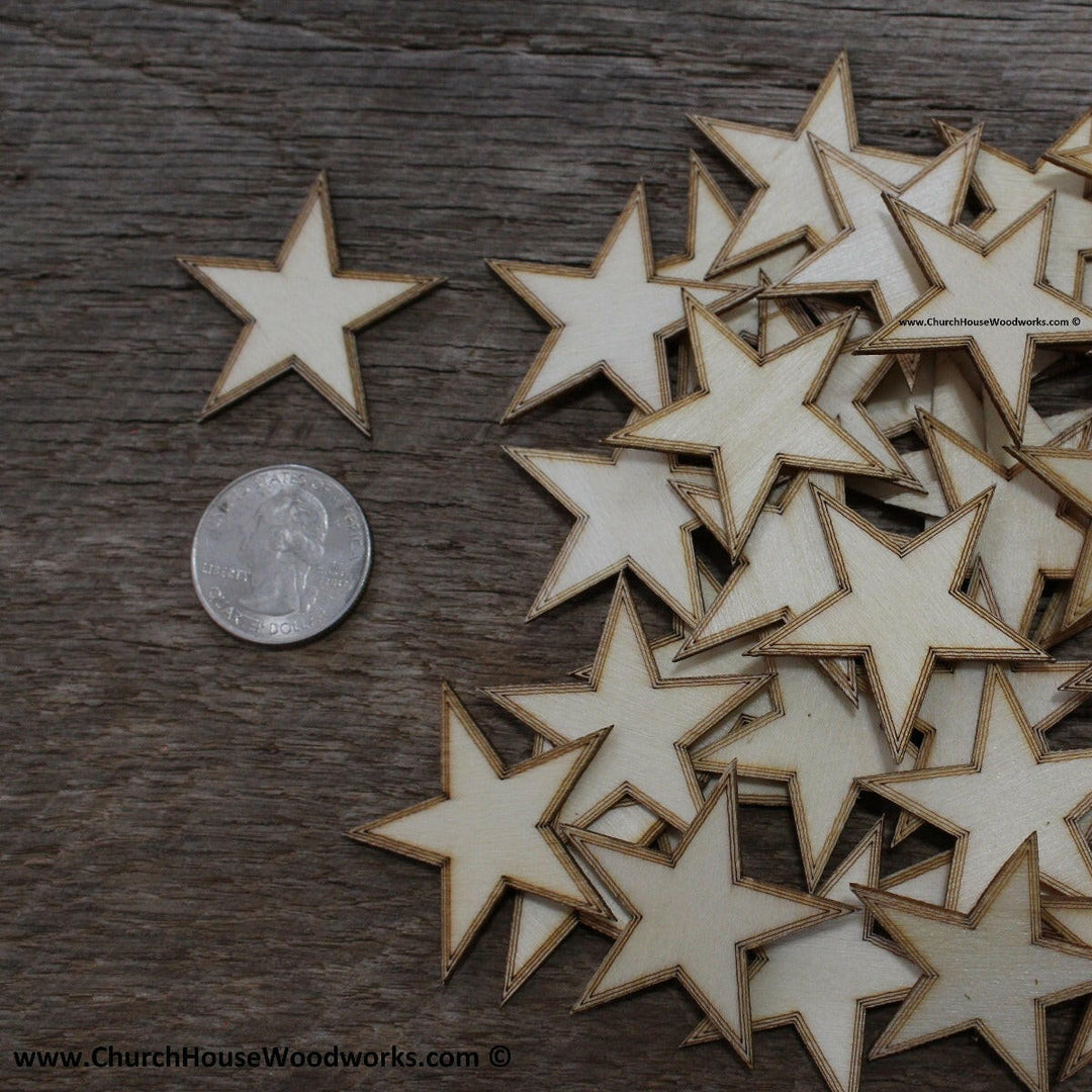 50 qty 1.5 inch Stars with BORDER Tiny Laser Cut Mini Wood Stars 1-1/2 - Rustic Decor - Wooden Stars- DIY Craft Supplies 38mm Wood Flag