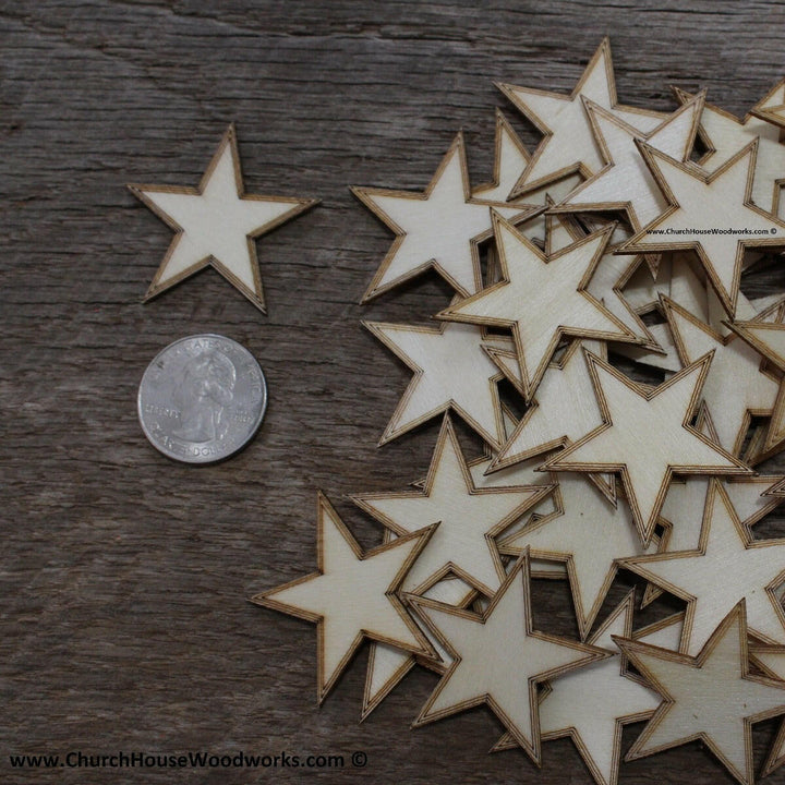 50 qty 1.5 inch Stars with BORDER Tiny Laser Cut Mini Wood Stars 1-1/2 - Rustic Decor - Wooden Stars- DIY Craft Supplies 38mm Wood Flag