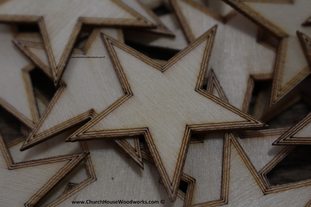 50 qty 1.5 inch Stars with BORDER Tiny Laser Cut Mini Wood Stars 1-1/2 - Rustic Decor - Wooden Stars- DIY Craft Supplies 38mm Wood Flag