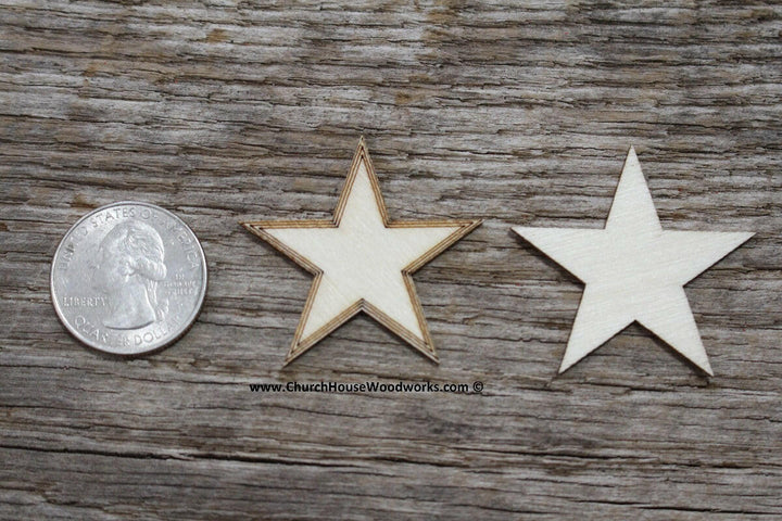 50 qty 1.5 inch Stars with BORDER Tiny Laser Cut Mini Wood Stars 1-1/2 - Rustic Decor - Wooden Stars- DIY Craft Supplies 38mm Wood Flag