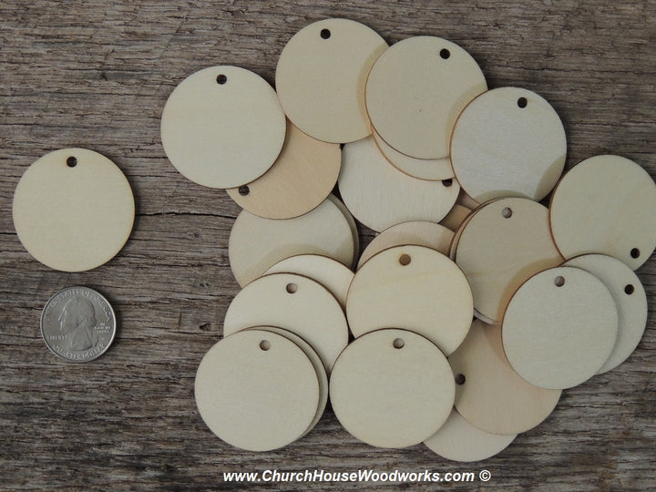 1.5 inch wood tag circle craft disk with hole DIY ornament making 