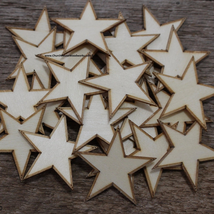 50 qty 1.75 inch Stars with BORDER Tiny Laser Cut Mini Wood Stars 1-3/4 - Rustic Decor - Wooden Stars- DIY Craft Supplies 45mm Wood Flag