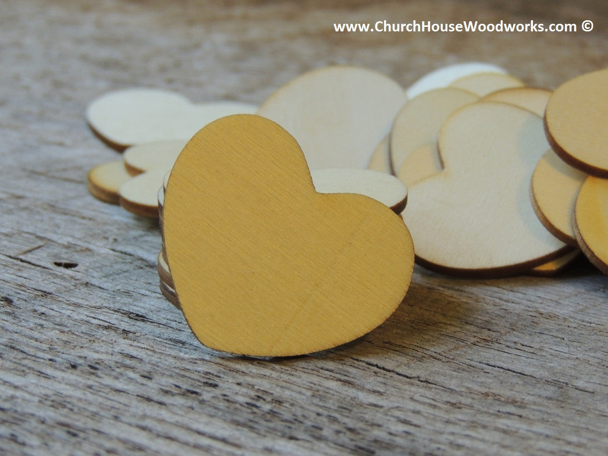 100 Solid Wood Hearts, 1-1/2 Inch Wide, 1/8 Inch Thick - Natural Woode