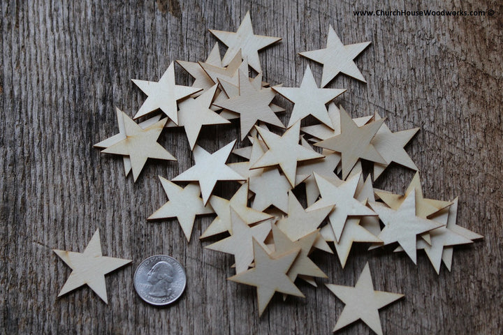 50 Wood Stars 1-1/2 inch