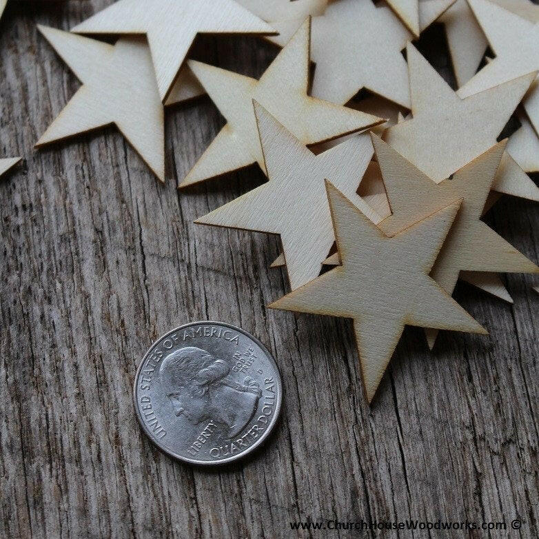 50 Wood Stars 1-1/2 inch
