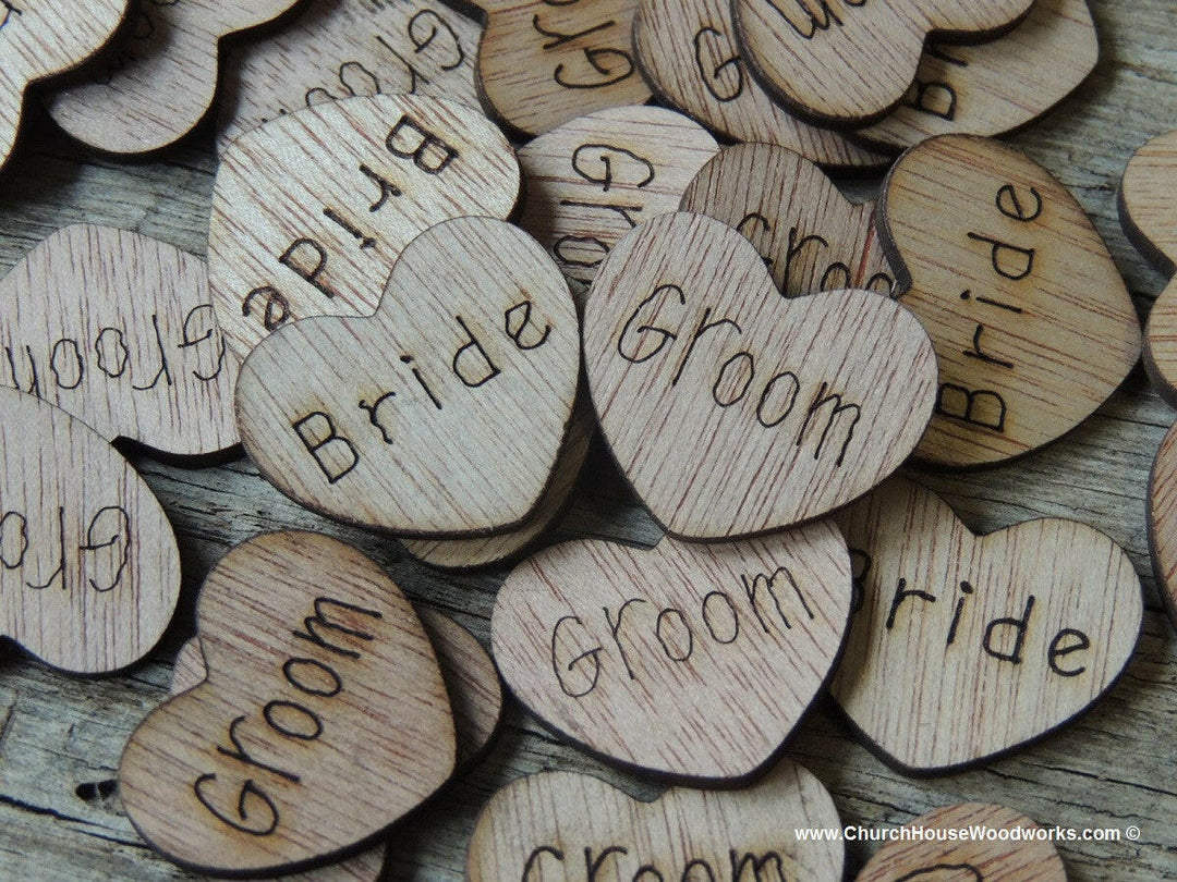 Bride Groom Wood Hearts for Rustic Wedding Table Wedding Decorations Confetti