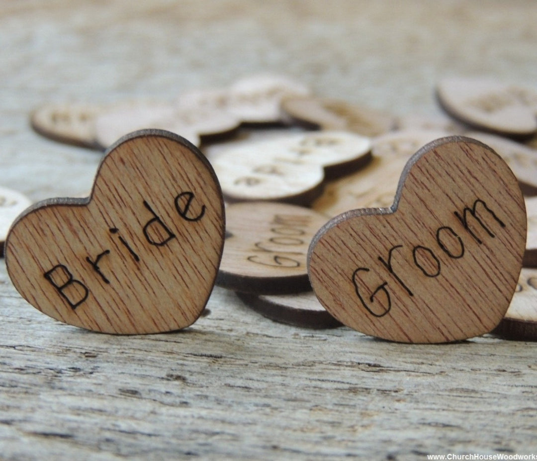 Bride Groom Wood Hearts for Rustic Wedding Table Wedding Decorations Confetti