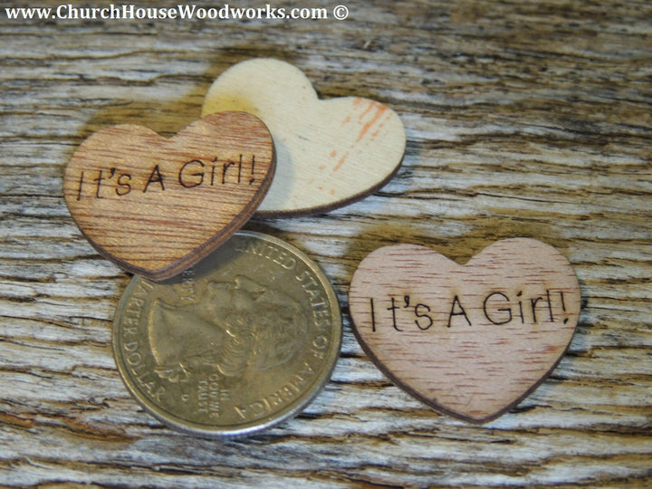 It's A Girl wood hearts for baby showers birth announcements gender reveals