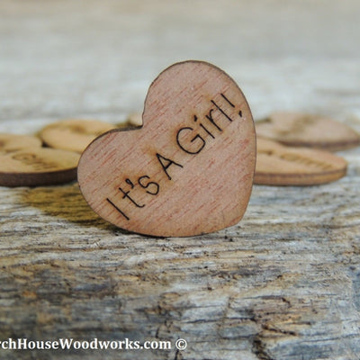 It's A Girl wood hearts for baby showers birth announcements gender reveals