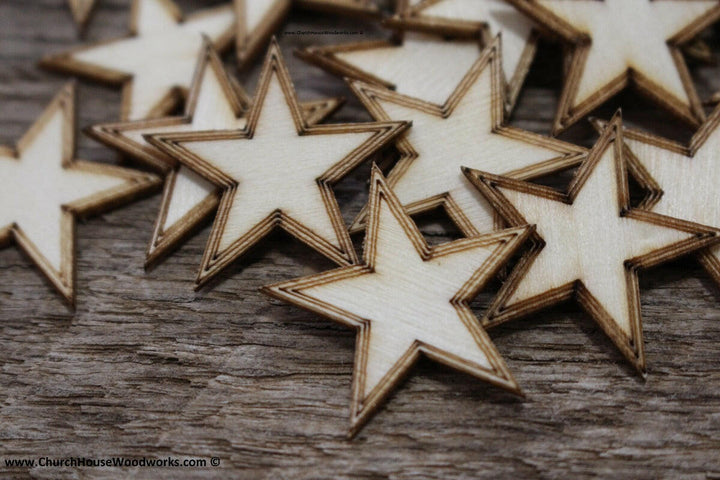 50 qty 1 inch Stars with BORDER Tiny Laser Cut Mini Wood Stars one inch - Rustic Decor - Wooden Stars- DIY Craft Supplies 25mm Wood Flag