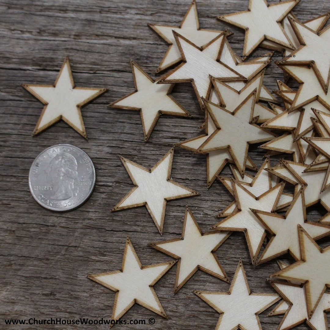 50 qty 1 inch Stars with BORDER Tiny Laser Cut Mini Wood Stars one inch - Rustic Decor - Wooden Stars- DIY Craft Supplies 25mm Wood Flag