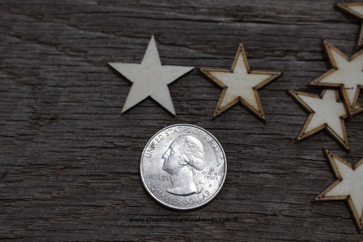 50 qty 1 inch Stars with BORDER Tiny Laser Cut Mini Wood Stars one inch - Rustic Decor - Wooden Stars- DIY Craft Supplies 25mm Wood Flag