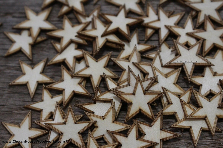 50 qty 1 inch Stars with BORDER Tiny Laser Cut Mini Wood Stars one inch - Rustic Decor - Wooden Stars- DIY Craft Supplies 25mm Wood Flag