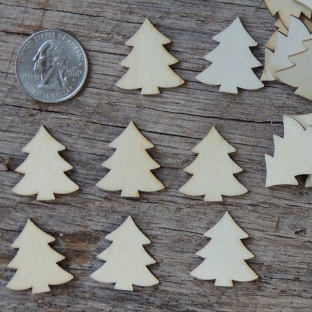 1 inch wood Christmas tree wooden shapes diy craft ornament making supplies tiny little mini